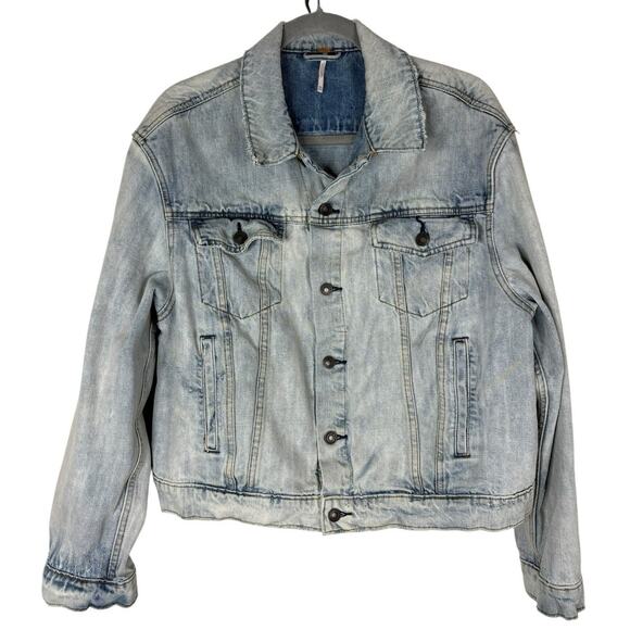 Free People Paisley Quilted Denim Jacket Trucker Boho Hippie Oversized Baggy M/L - Picture 3 of 13